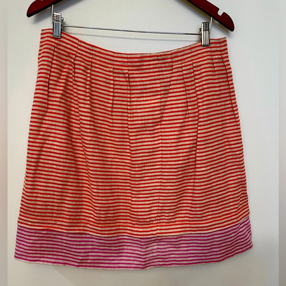 LOFT|| 100% Linen Striped Beige Orange Pink Skirt Size 12 - Picture 1 of 6